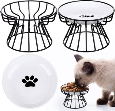 Підвищений годівниця для котів Rtteri, антиковзаюча, з металевим підставкою, керамічна, чорна/біла