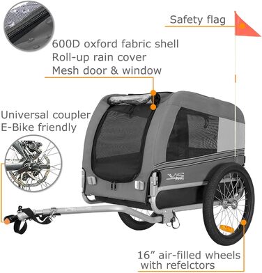 Tiggo VS Pets M: Причеп для собак, велосипедний, сірий