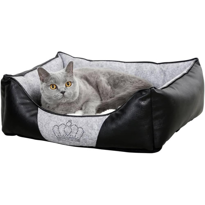 Кербл Pet Kuschelbett Chiara: м'яке ліжко для домашніх тварин, 55x45x18 см, сірий/чорний колір з стразовою короною