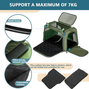 Транспортна переноска для котів та собак Petsfit, складна сумка-переноска, 47L x 30B x 30H см, оливковий колір
