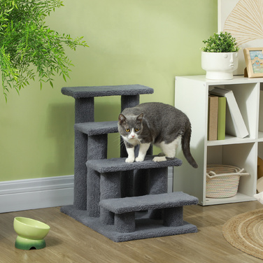 PawHut Pet Stairs Cat Stairs Сходи для собак 4 сходинки сірі 63.5x43x60см для кішок і собак, ідеально підходять для людей похилого віку та маленьких тварин