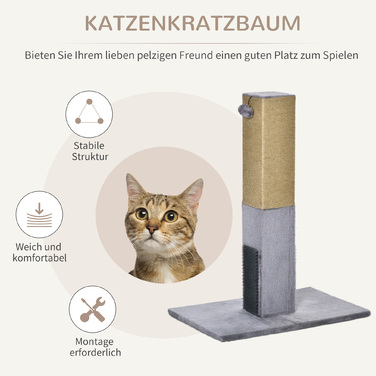 Кігтеточка PawHut Кігтеточка для котів 79см з джутовою мотузкою та іграшкою плюшевий сірий для активних ігор та відпочинку