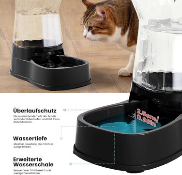 Автоматичний диспенсер води для котів та собак Gardner, 3.85L, без струму, BPA Free, гравітаційний, для середніх/великих тварин (чорний)
