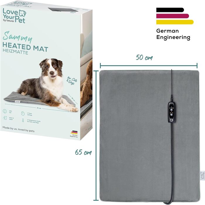 Електричне лежанка Beurer Kira для собак та котів, 65x50 см. З таймером, кучельна, водонепроникна, миється при 30°C