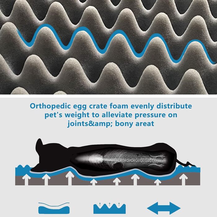 Ортопедичне ліжко для собак великих порід, м'яке, дихаюче, знімний чохол, антиковзаюче дно, сіре, 76x50x8 см