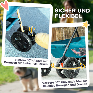 Складний ящик для собак PawHut 3 в 1 Dog Buggy Foldable Dog Box, складна транспортна сумка з підстаканником, Dog Buggy, Котяча коляска з колесами 360° Cat Buggy для міні собак до 4 кг, бірюзовий | Аосом