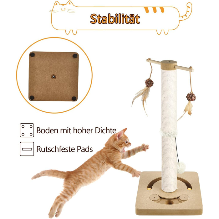 Котячий кігтеточильний стовпчик AUSCAT з інтерактивними іграшками, 63 см, бежевий