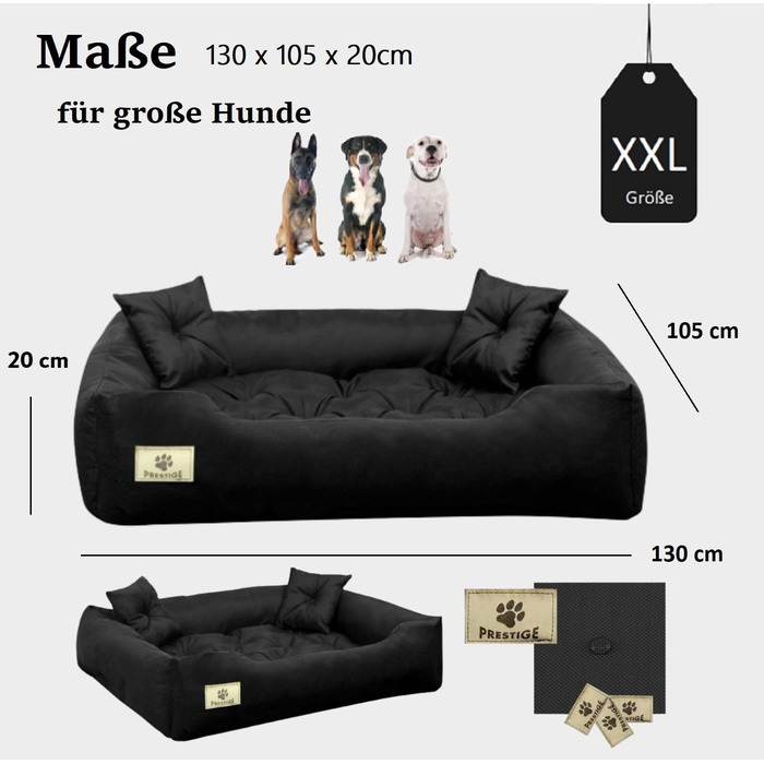 Крісло-ліжко для собак великих порід, XXL, 130 x 105 см, водовідштовхувальне, ортопедичне, чорне