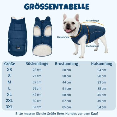 Зимова куртка для собак Nasjac Hund Wintermante, тепла флісова куртка для собак, водонепроникна куртка для собак, для собак маленьких та середніх розмірів (Темно-синій, L)