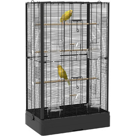 Клітка для птахів PawHut 61x36,5x98 см, чорна, з дверцятами, жердочками, висувним піддоном, годівницями та ручками для корел, хвилястих папуг, канарок, амадин