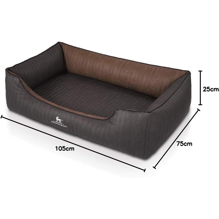 Ортопедичне собаче ліжко Knuffelwuff Outback XXL (120x85 см) з штучної шкіри - знімний чохол, легко мити, для великих, середніх та малих собак (Чорний/Коричневий)