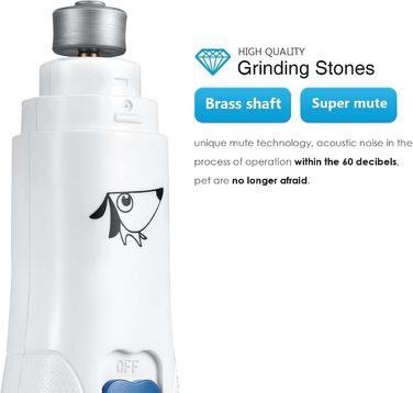 Електричний шліфувальник для собачих кігтів Brifit, тихий, для собак, котів та інших тварин, білий/сріблястий