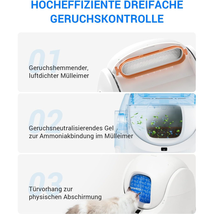 CATLINK Baymax: автоматичний туалет для котів 70л, XXL, 7-рівневий захист від протікання, керування через додаток, розпізнавання кількості котів, білий