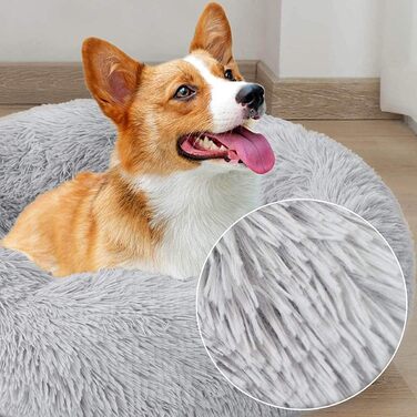 Кругле ліжко для собак та котів, велике, м'яке, сіре (70 см)
