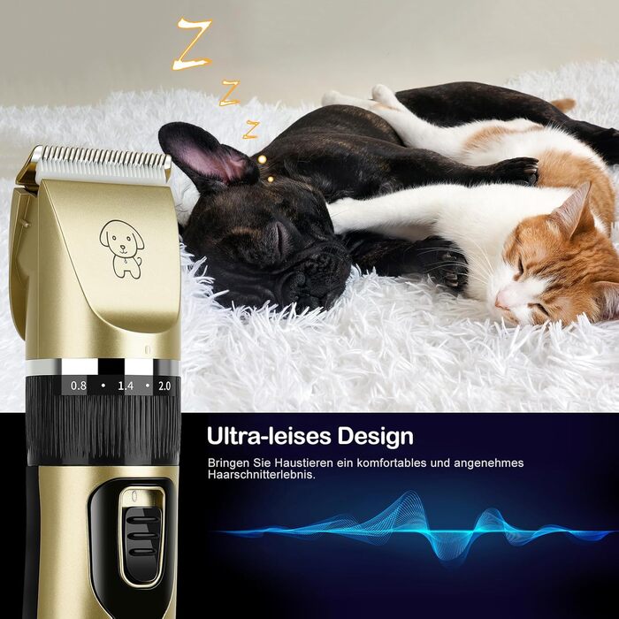 Професійна машинка для стрижки собак Leise, IPX7, бездротова, для довгої та густої шерсті, золота