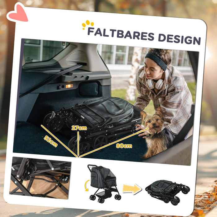 Коляска для маленьких собак і кішок PawHut Dog Buggy для маленьких собак і кішок, коляска для домашніх тварин, Oxford Dark Grey, 76,5 x 52 x 95 см