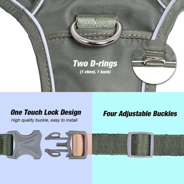 Шлейка для собак TSPRO з тримачем AirTag, регульована нагрудна стрічка для маленьких собак, з зручною ручкою, міцна та світловідбиваюча для прогулянок, бігу, тренувань (Зелена, розмір 2) Розмір 2 (обхват шиї 28.5-42 см, обхват грудей 42-53 см) Зелений