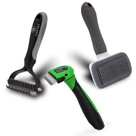 Набір з 3 щіток для собак та котів: для довгої та короткої шерсті, видалення підшерстя. Набір аксесуарів для догляду за тваринами