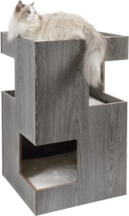 Преміум будиночок для котів з дерева, замок-вежа з лежаками, 50x50x80 см, антрацит