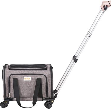 Тролей для собак VEVOR, складаний рюкзак для собак до 15,8 кг, переноска з 600D Oxford, 4 колеса, кишені для зберігання, ідеально для подорожей на авто та прогулянок (сірий, 11 кг)