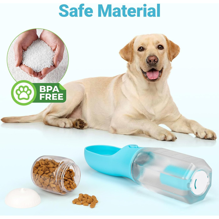 Поїлка для собак Zivacate 600 мл з контейнером для корму та пакетиками для відходів - блакитна