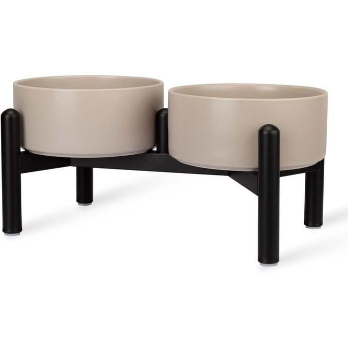 Набір мисок для собак на підставці: 2 миски з кераміки з нержавіючою підставкою, 850 мл, сірий колір. Ідеально для маленьких та середніх собак