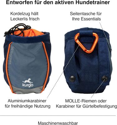 Сумка для тренування собак Kurgo Keksbeutel, поясна сумка для ласощів з кліпсою та карабіном (Navy)