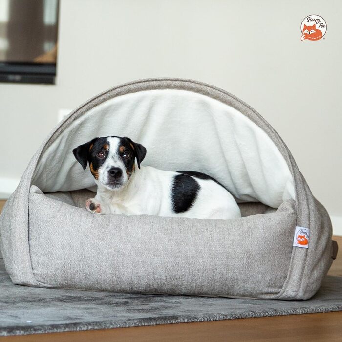 Крісло-печера для собак та котів Sleepy Fox® Premium - Крісло-гніздо, кремове жакардове покриття, розмір Small (65x55x40 см)