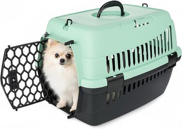 Транспортний бокс для тварин Happet ABBA M сірий 56x37x37 см – міцний, добре провітрюваний бокс з пластику для котів та маленьких собак, переноска для подорожей, переноска для котів (S (50x33x33cm), ABBA світло-зелений)