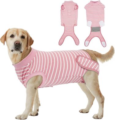 Тіло для собак після кастрації: медичний боді для собак, великих порід, дихаючий, альтернатива шлейці, рожевий у смужку (XXL)