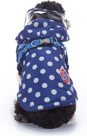 Зимовий теплий пуховик для собак з протекторними отворами, вітронепроникна куртка для холодної погоди, бавовна, костюм для цуценят, маленьких та середніх собак, розмір XL (2XL: Обхват грудей:55см/21.6 дюймів, Стиль 2: Синій горошок)