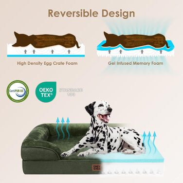Ортопедичне ліжко для собак EHEYCIGA, 76x51 см, Memory Foam, середні породи, вологостійке, з високим бортиком, темно-зелене
