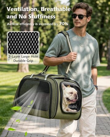 Переноска для котів та собак Pecute XL (55x38x35 см) - складна сумка-переноска з вікном, м'яким килимком, для авто, подорожей, ветеринара, зелена