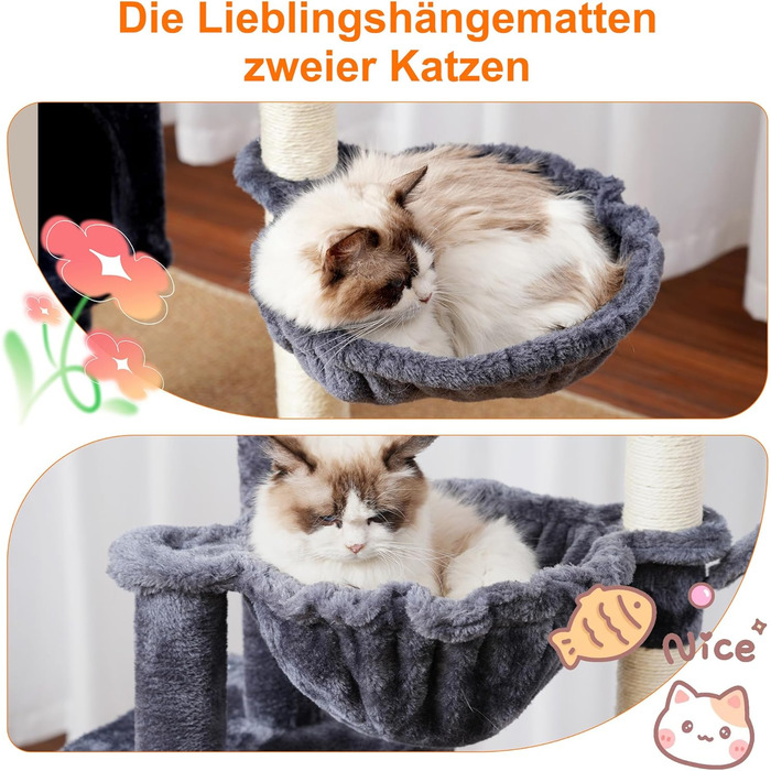 Котячий будиночок Heybly HCT006SW: високий кігтетопор 100 см з платформою, гамаком та іграшками