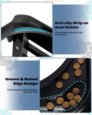 Підвищений годівниця для собак, регульована висота, повільний годівник та миска для води без обливання, набір, миска для корму для собак, миска для води для великих, середніх та маленьких собак, котів та домашніх тварин, чорний