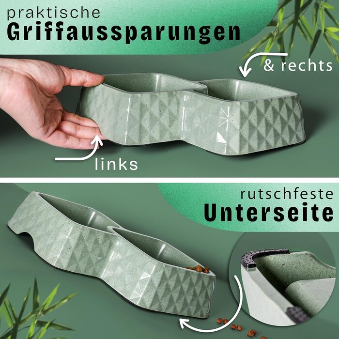 Подвійний миска для котів та маленьких собак ne&no® з бамбука, неслизька, до 400г корму та 350мл води, м'ятного кольору