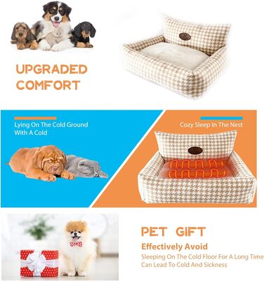 Ортопедичне ліжко для собак PETCUTE, зручний лежак для котів та собак середніх та великих порід, світло-коричневий колір, знімний коврик