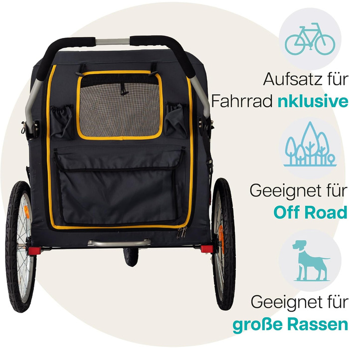 Візок для собак Innopet Hercules 2-в-1 (також велосипедний причіп) жовто-сірий - до 50 кг, з перетворювачем та дощовим покривом, внутрішні повідки, повітряні колеса 45 см