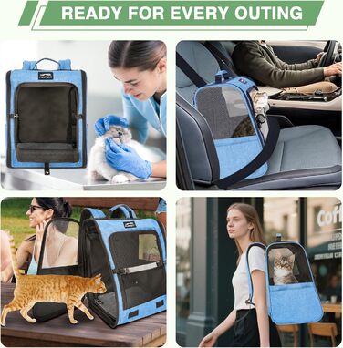 Рюкзак-переноска для собак та котів/цуценят, до 5,9 кг, дихаюча сітка, кишені, безпека, для подорожей (Блакитний)