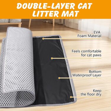 Килимок для котячого туалету Ondware, 117.8 x 66 см, двошаровий, вологостійкий (сірий)