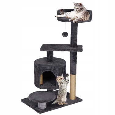 Високий кігтеточка-комплекс для котів Springos, сірий, 4 рівні, сизаль, 61-100 см