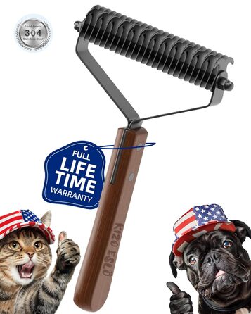 Гребінець для собак та котів з подвійним гребінцем, великий розмір, для видалення ковтунів, догляд за шерстю, середньо- та довгошерсті тварини, дерев'яна ручка (чорна)