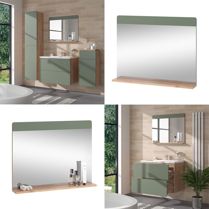 Тумба Vicco Izan, білий глянець, 36.6x76.6 см з ящиком і дверцятами, декор дуб золота сила, зелений