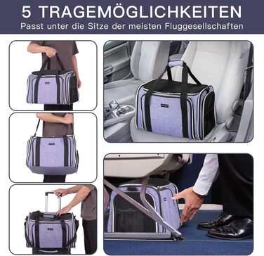 Сумка-переноска для котів та собак BAGLHER (фіолетова L 44x30x29 см) - для авіаперевезень, розширювана, м'яка, з флісовою підкладкою