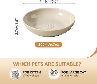 Миски для котів Havniva, кераміка, широкі, для вусів, набір 3 шт., годівниця та поїлка, запобігають втомі вусів, 14 см, вінтажний лате