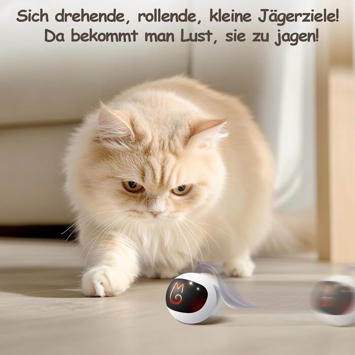 Інтерактивна іграшка для котів Migipaws: електричний м'ячик з пухнастим хвостом та іграшковою мишкою, акумуляторний, білий