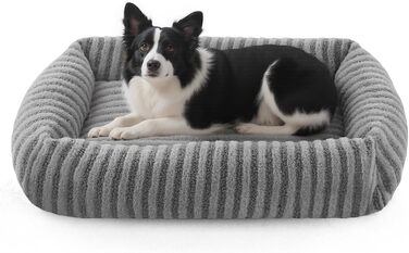 Лежанка для собак середніх порід, тепла та м'яка, знімний чохол, нековзна підставка, 64x54x18 см (L-76x61x20 см, сірий)