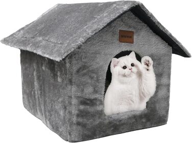 Будиночок для котів Whiwhi, плюшевий, з м'якою подушкою, переносний, теплий, антиковзкий, 40x35x40 см, сірий