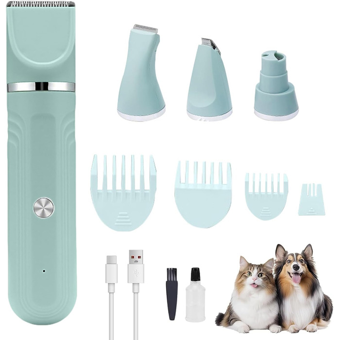 Набір для догляду за домашніми тваринами - набір для грумінгу собак 4-в-1, перезаряджувана регульована ножиці для цуценят вдома, зелений