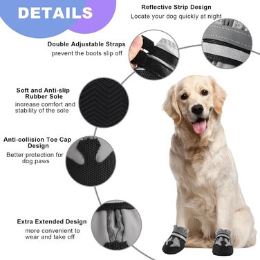 Водонепроникні собачі черевики з відбиваючими ременями, 4 шт., сірі, XL - захист лап для собак